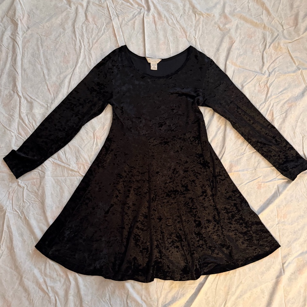 Fabulous Vintage 90s Express Crushed Velvet Babydoll Skater Mini Dress Goth 🔥